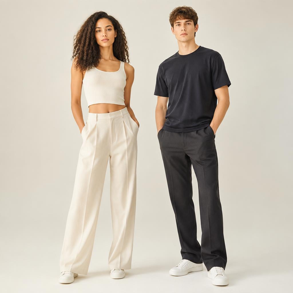 Male and female models in a portfolio studio session